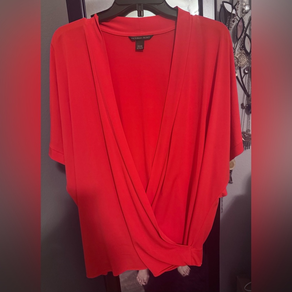 Gorgeous Vintage Victoria's Secret Bold Coral Faux Wrap Top